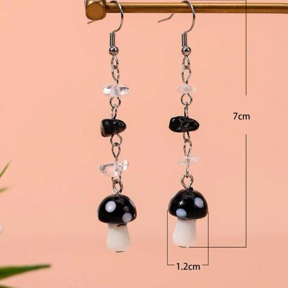 Glass Mushroom Dangle Drop Earrings - Picture 2 of 11